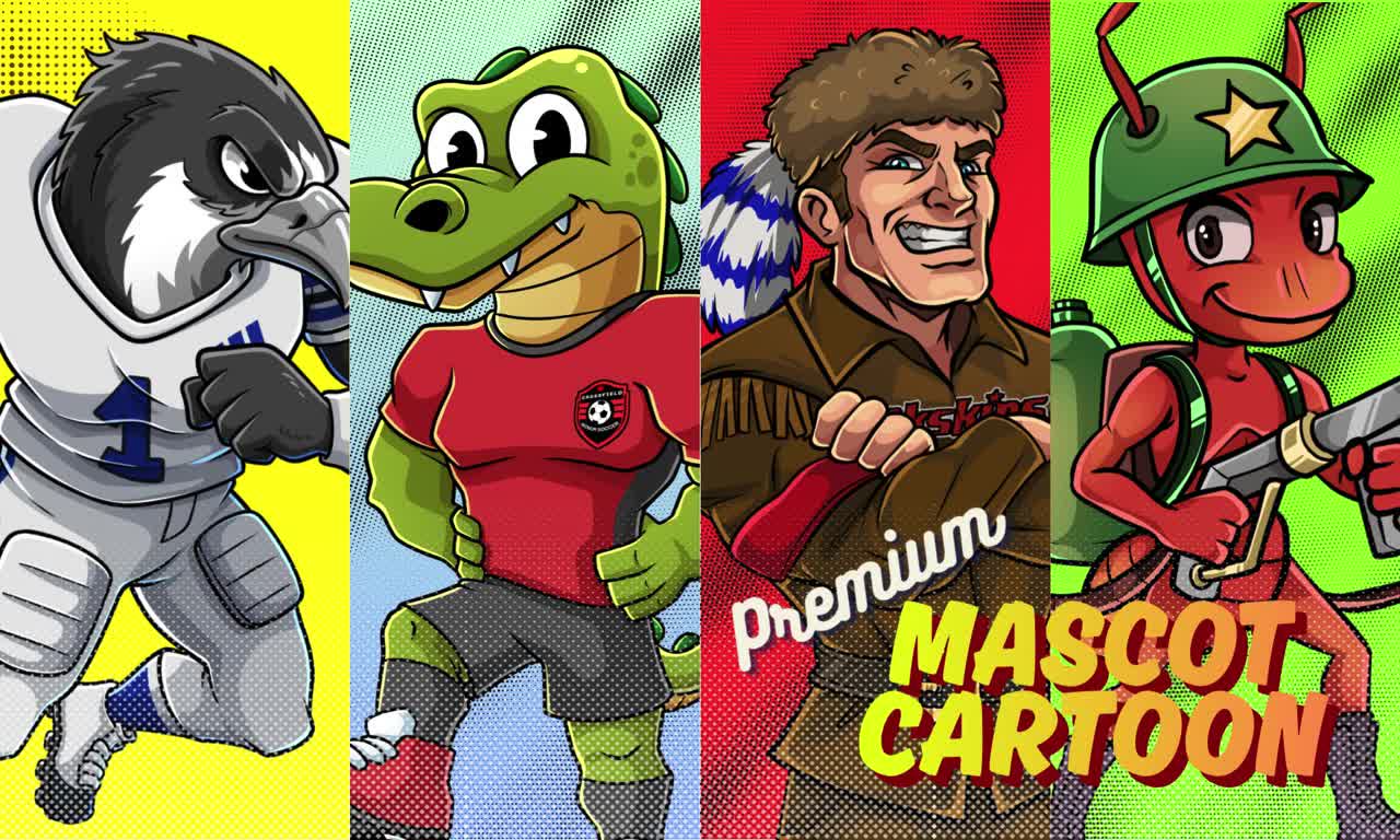 Four cartoon mascot characters: astronaut, crocodile, soldier, and chili pepper