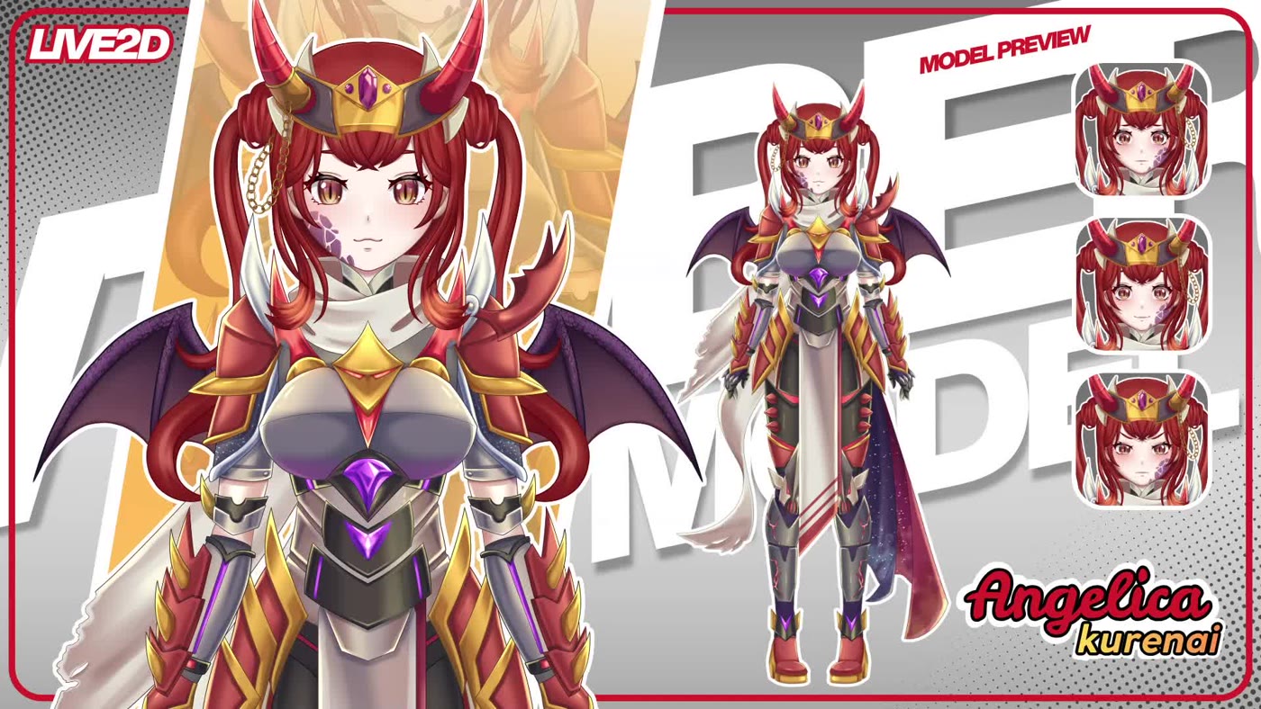 Live2D VTuber model Angelica Kurenai, a red-haired armoured knight with dragon wings