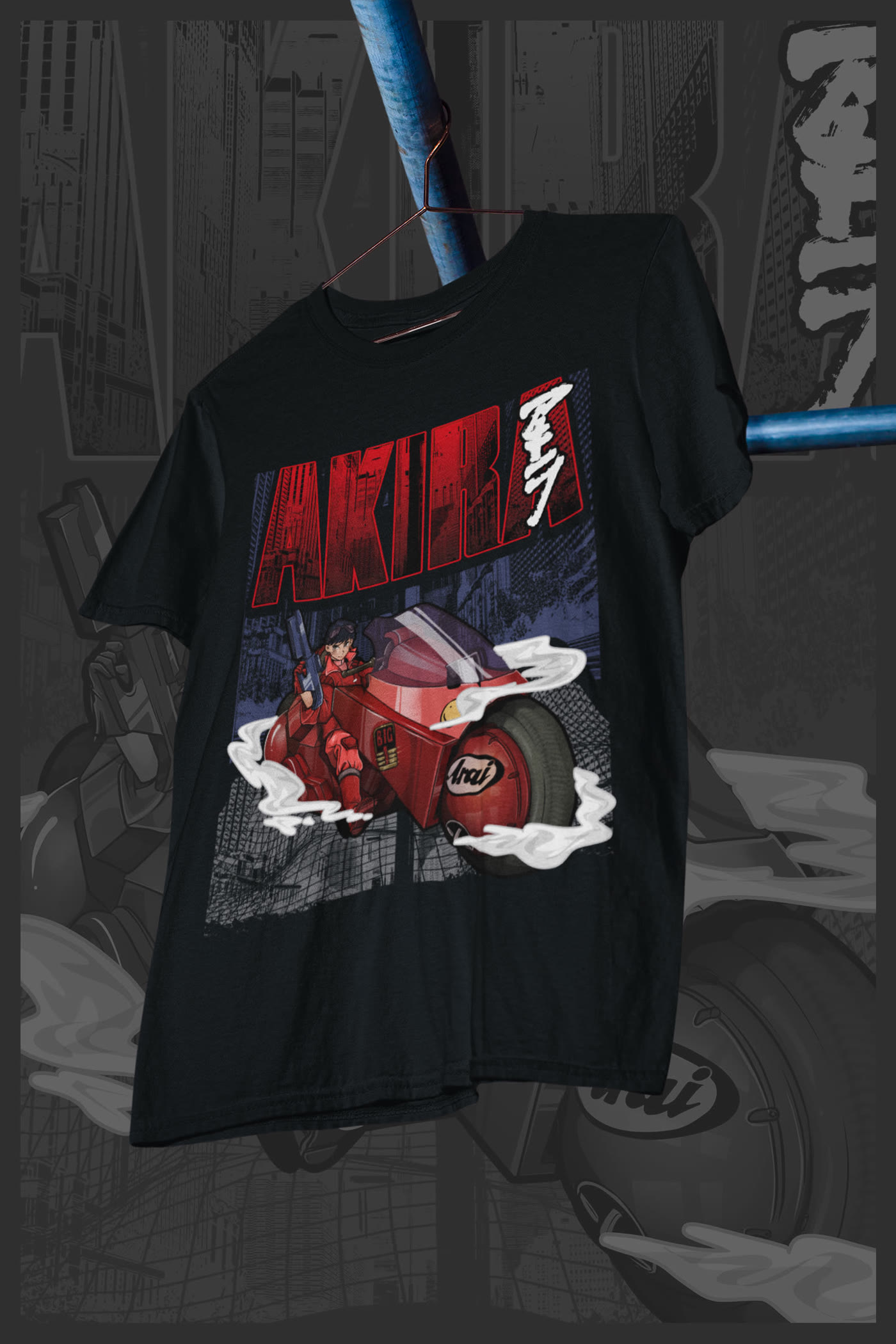 Kaneda anime T-shirt design on a black tee