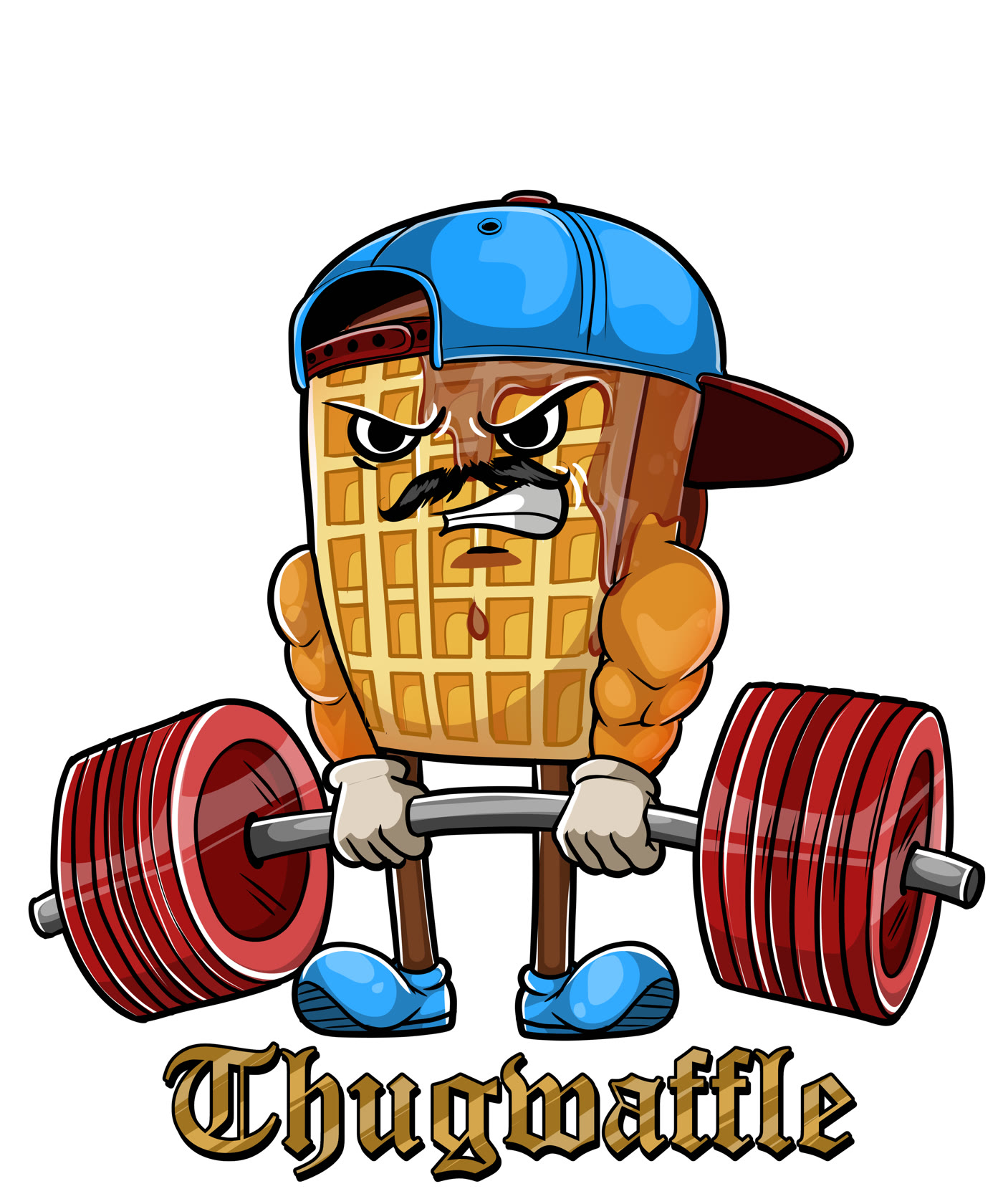 Thugwaffle mascot lifting a barbell