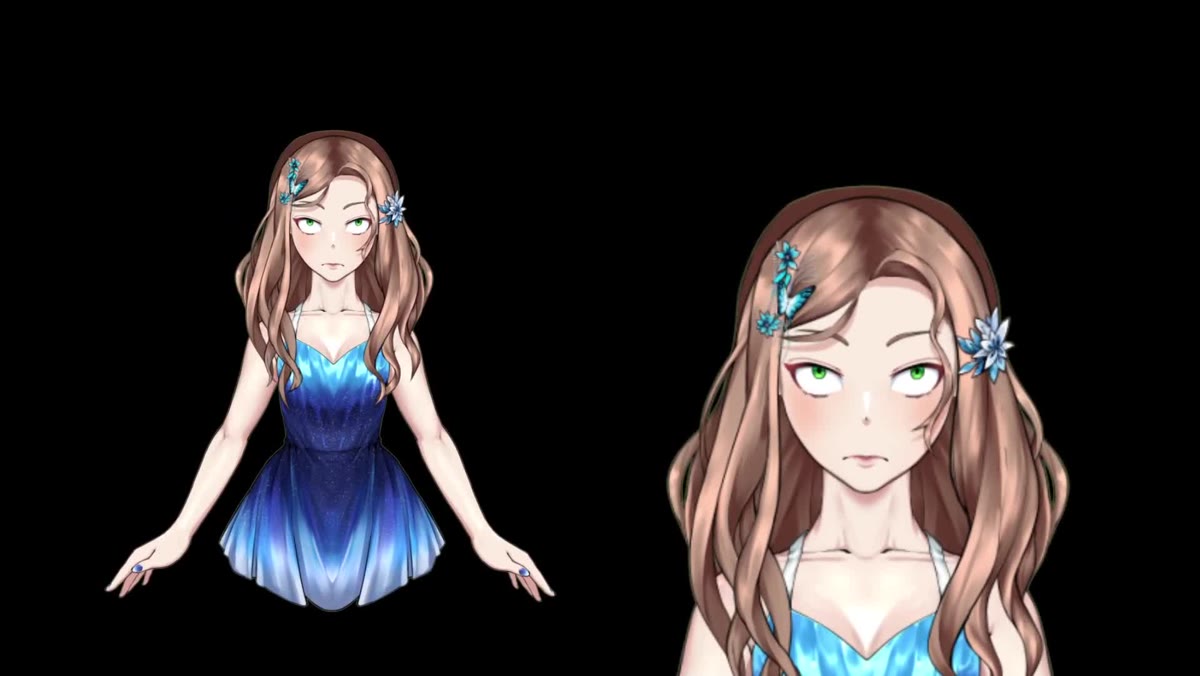 VTuber model Angelina Frost in two outfits