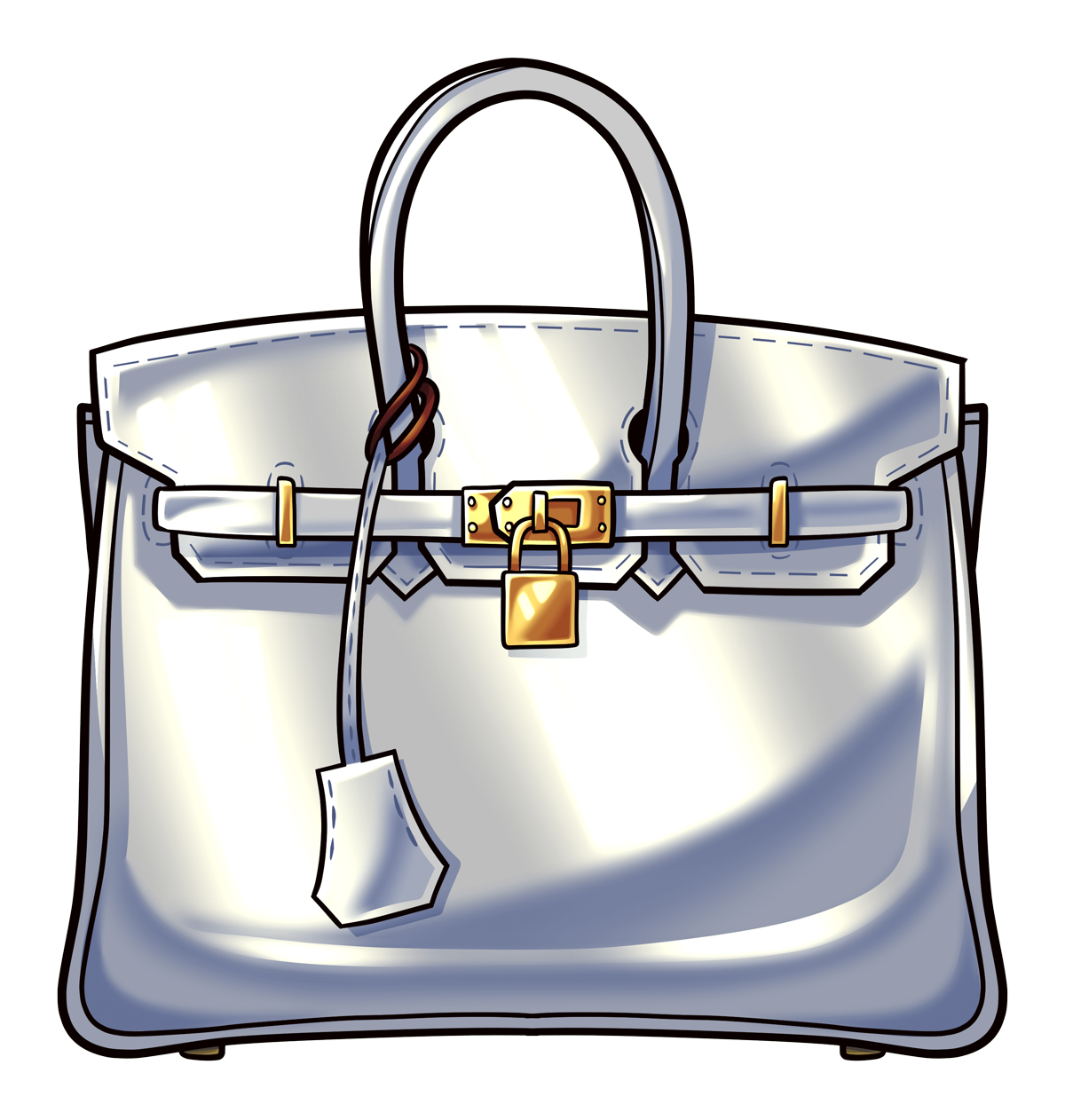 Illustrated silver handbag badge artwork